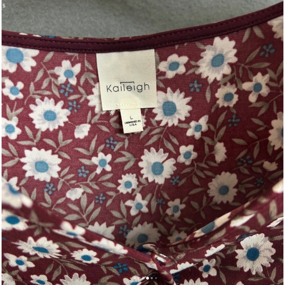 Kaileigh Romper Women Lg Burgundy Floral V-Neck 3/4 Sleeve Elastic Waist Pocket - Picture 6 of 8